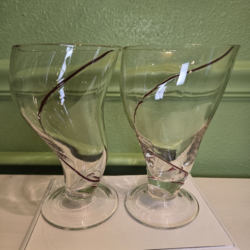 Pier 1 Tornado Red Swirl Footed Cocktail or beer glasses 12oz